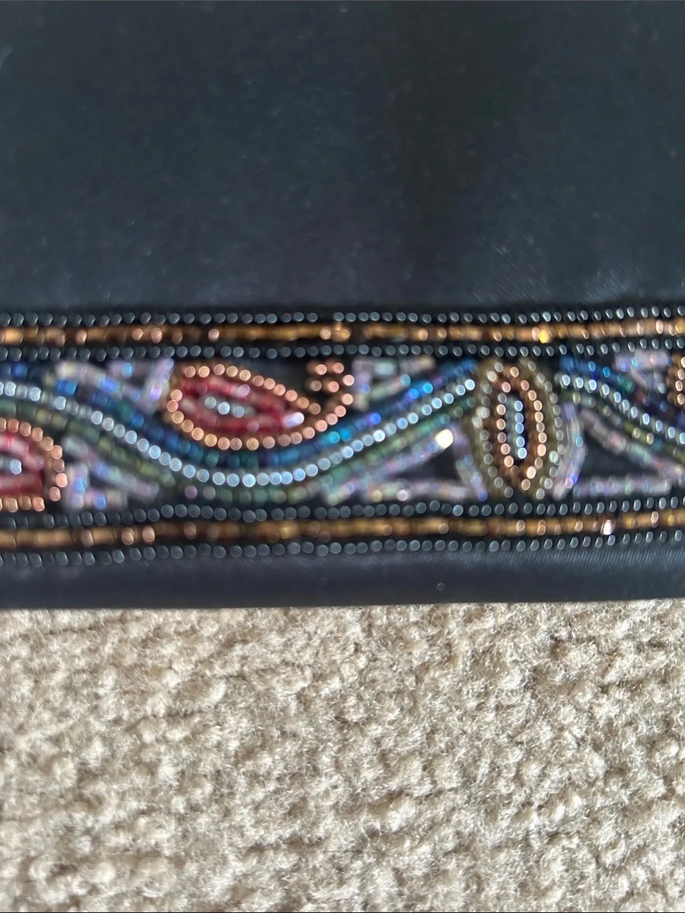 Warburg Vintage Beaded Black Fold-Over Clutch/Shoulder Bag